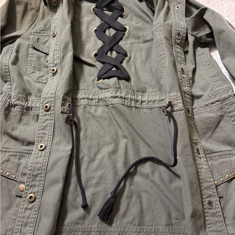 Democracy Women's Olive Green utility Jacket with Lace-Up Back-medium - Picture 7 of 12